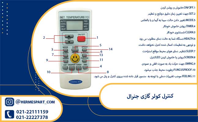 راهنما کنترل کولر جنرال لبخندی 
